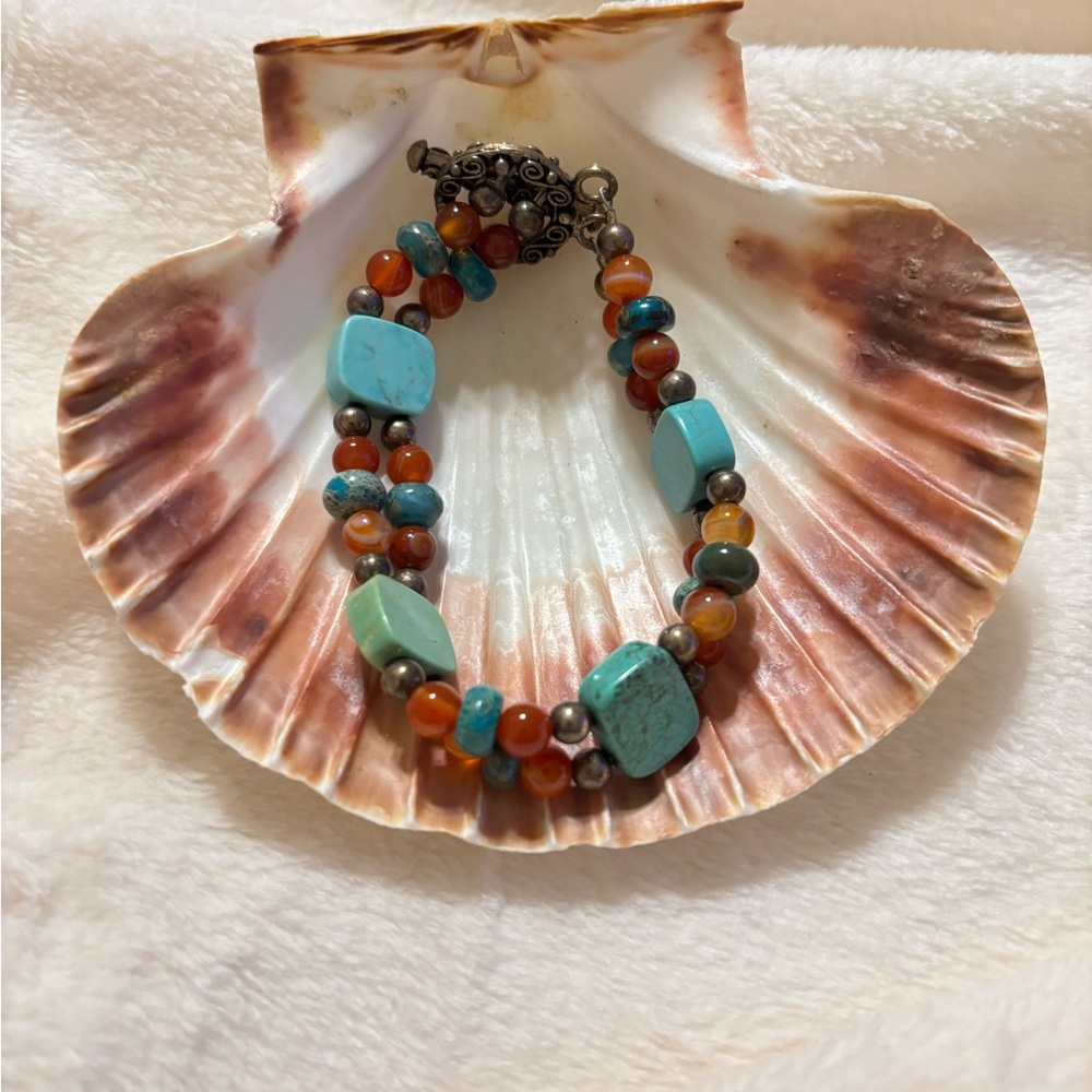 Vintage 70’s Turquoise and Amber Beaded Bracelet